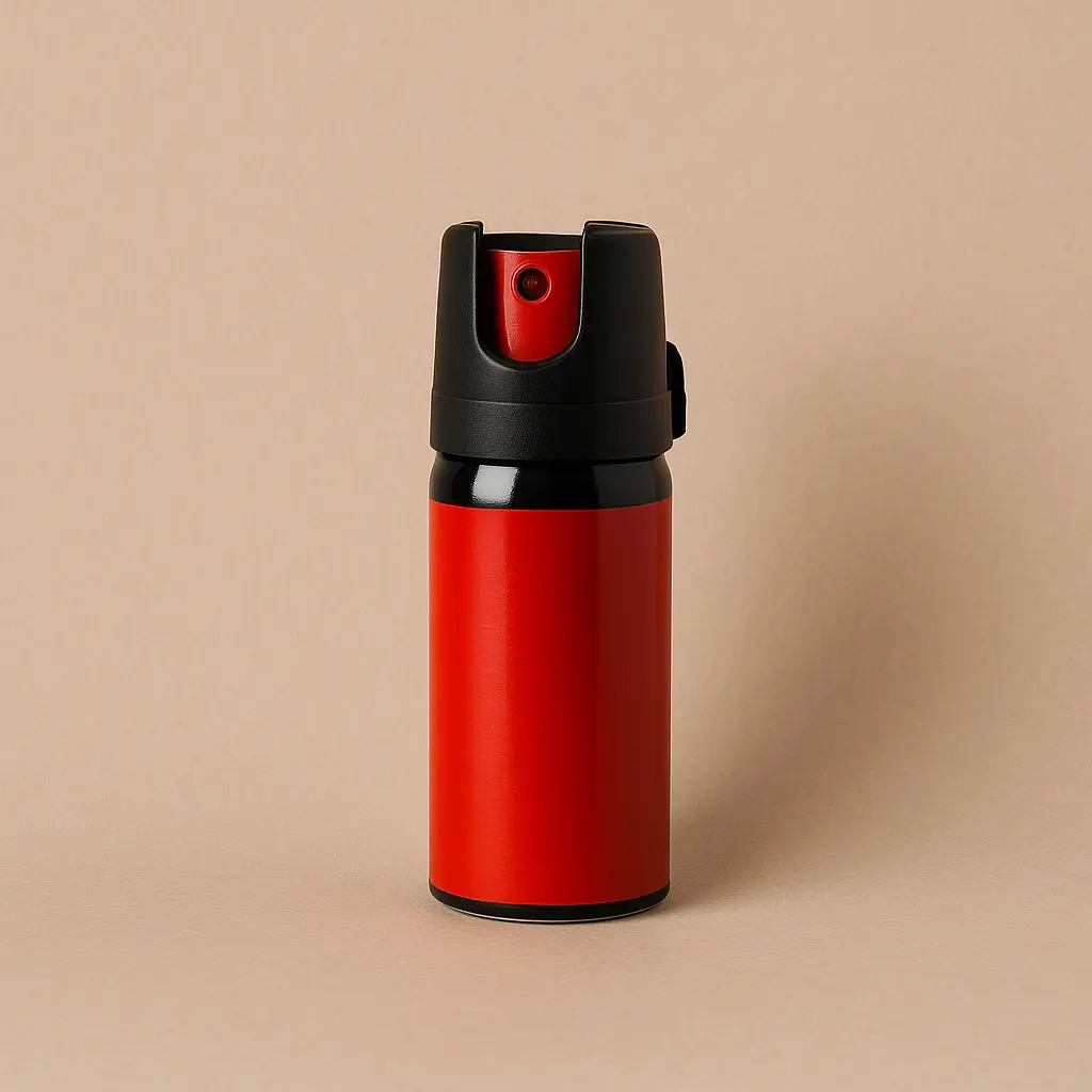 Spray de pimienta legal en España para defensa personal sobre fondo neutro